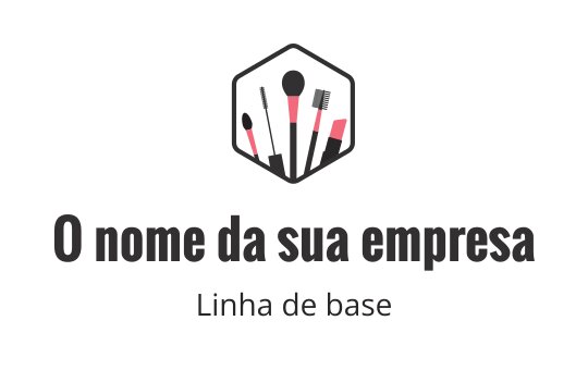 Design de logo hexagonal elegante com pincéis de maquiagem em preto e rosa