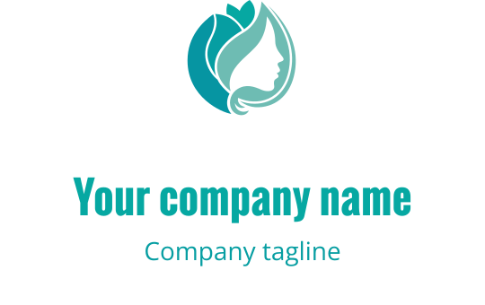 Design de logo elegante com silhueta de perfil, cabelo fluido e folhas