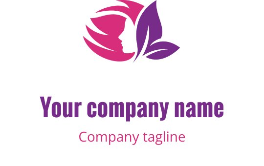 Design de logo elegante com silhueta de perfil e elementos florais em rosa e roxo