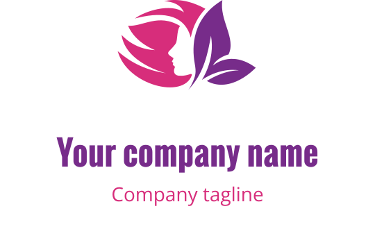 Design de logo elegante com silhueta de perfil e elementos florais em rosa e roxo
