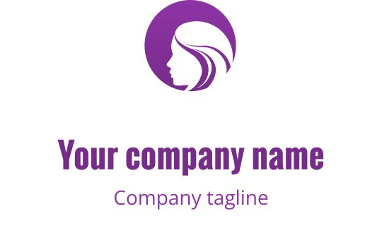 Design de logo elegante em roxo com silhueta estilizada de uma mulher