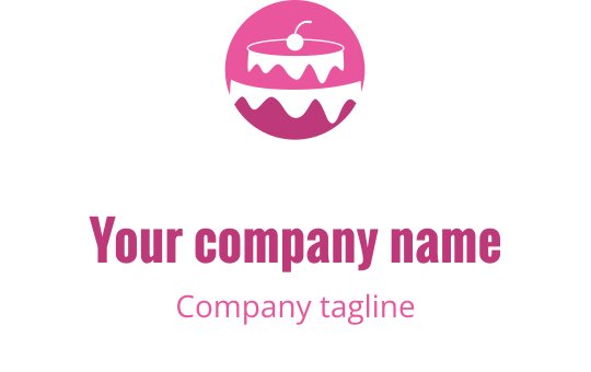 Logo design divertido em rosa e vermelho com um bolo estilizado