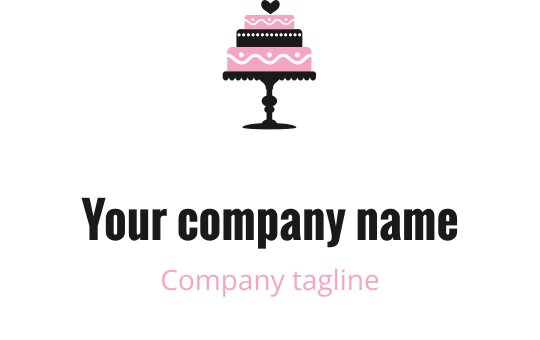 Design de logo elegante em preto e rosa com forma estilizada de bolo