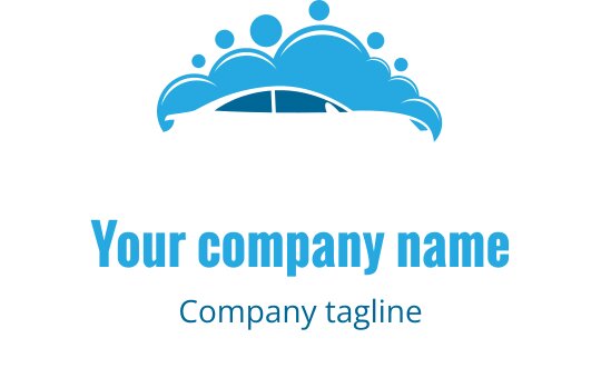 Design de logo moderno em azul com silhueta de carro e bolhas