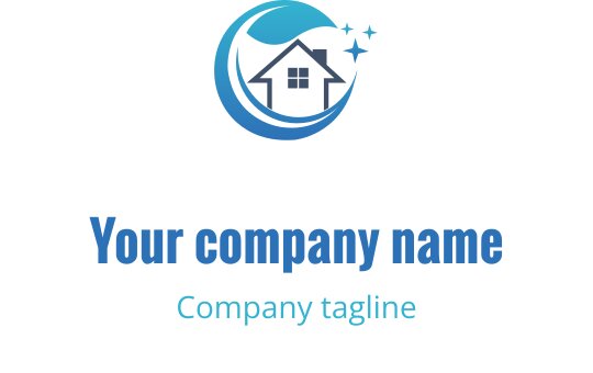 Design de logo moderno com uma casa dentro de uma onda azul circular