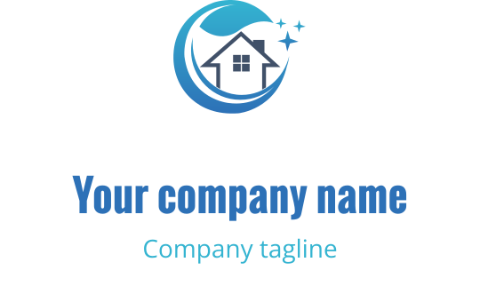 Design de logo moderno com uma casa dentro de uma onda azul circular