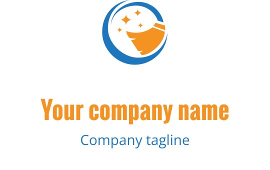 Design de logo moderno com uma lua crescente e estrelas em azul e laranja