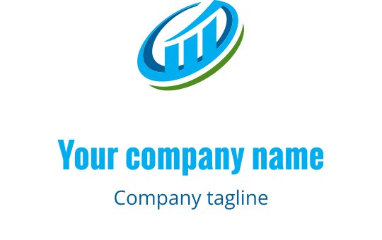 Design de logo moderno em azul e verde com formas curvas abstratas e barras