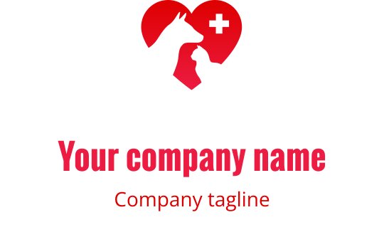 Logo em forma de coração com silhueta de cachorro e gato em vermelho