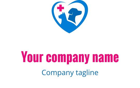 Logo em forma de coração com um cachorro e uma cruz médica