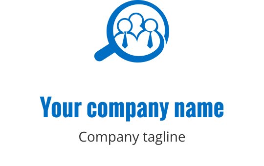 Design de logo profissional com uma lupa e três figuras