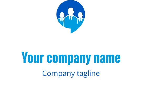 Design de logo profissional com silhuetas de três figuras em tons de azul