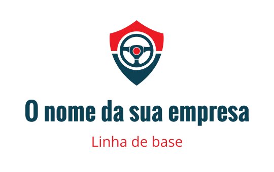 Logo em forma de escudo com um volante em azul e vermelho