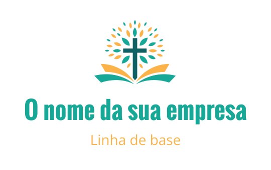 Design de logo colorido apresentando uma árvore com uma cruz e um livro aberto