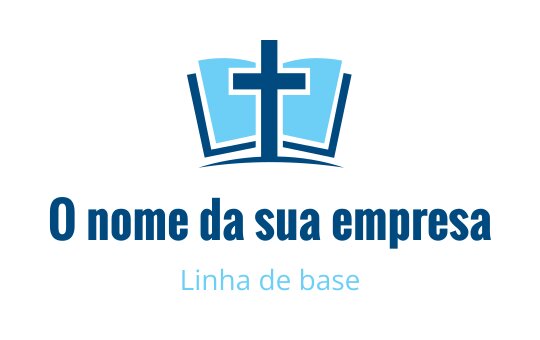 Design de logo moderno com uma cruz acima de um livro aberto em tons de azul