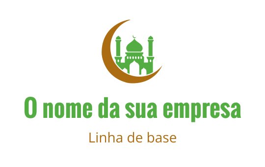 Design de logo elegante de mesquita com uma lua crescente e detalhes verdes
