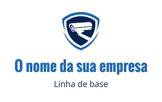 Design de logo em forma de escudo com uma câmera de segurança em tons de azul