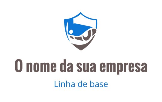 Design de logo em forma de escudo com um olho estilizado em azul e marrom