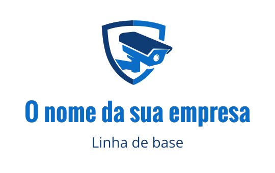 Design de logo em forma de escudo com uma câmera de segurança em tons de azul