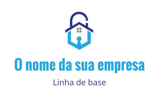 Design de logo moderno com uma casa e um cadeado em tons de azul