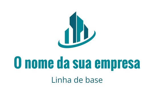 Design de logo moderno com arranha-céus azuis estilizados e uma linha curva