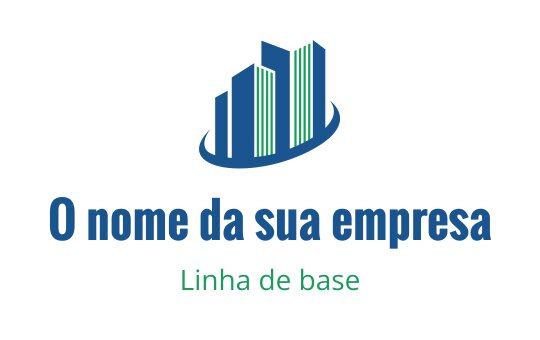 Logo moderno em azul e verde com edifícios estilizados e base curva
