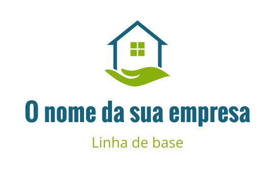 Logo de casa moderna com folhas verdes e detalhes azuis