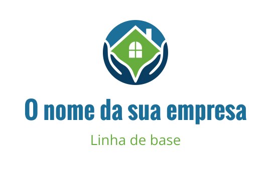 Design de logo moderno com uma casa segurada por duas mãos em azul e verde