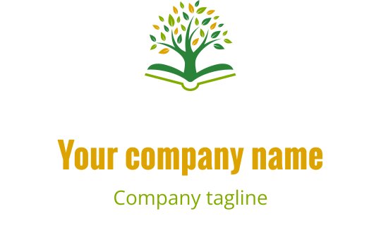 Design de logo elegante com um escudo dourado e verde e um motivo de livro