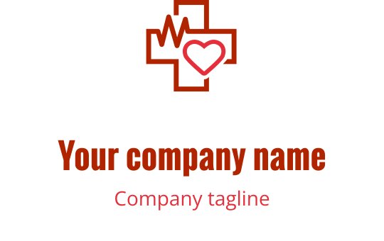 Design de logo elegante com coração vermelho e elemento cruz marrom
