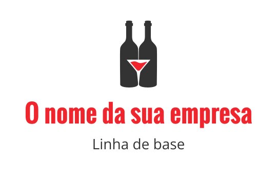 Design de logo elegante com duas garrafas e um copo de martini vermelho