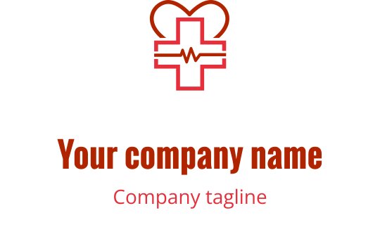 Design de logo elegante com um coração vermelho entrelaçado com uma cruz marrom