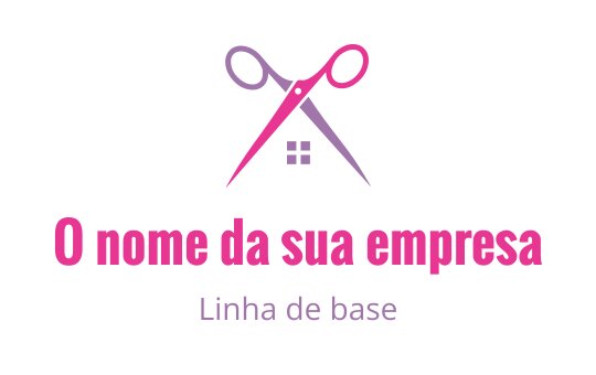 Design de logo criativo com tesouras rosas e um ícone de casa
