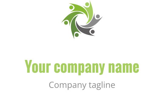 Design de logo dinâmico com figuras interligadas em verde e cinza