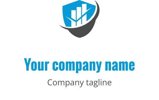 Logo em azul e cinza com elementos financeiros abstratos