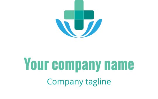 Design de logo moderno com uma cruz e folhas estilizadas em azul-petróleo