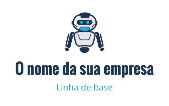 Logo de robô amigável com detalhes em azul e tipografia moderna