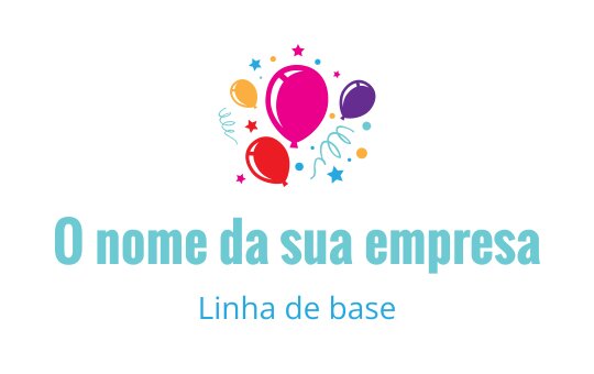 Design de logo colorido com balões, elementos lúdicos e acentos de confete