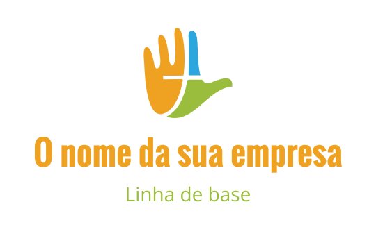 Design de logo com mão colorida e elementos vibrantes em laranja, verde e azul