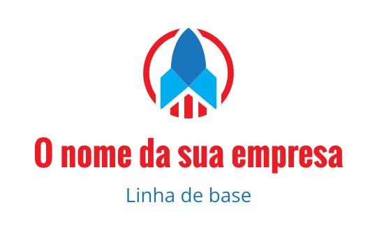 Logo de foguete ousado em vermelho e azul com acentos circulares