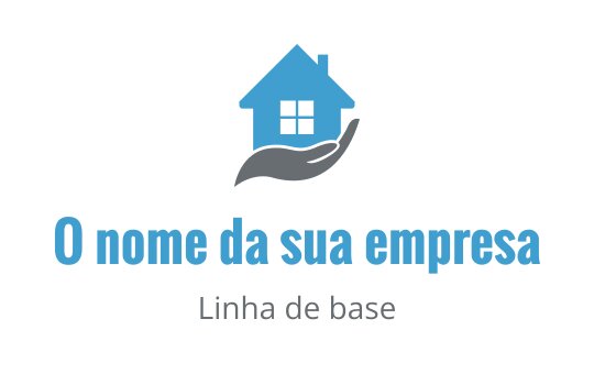 Logo de casa moderna com telhado azul e elemento de mão