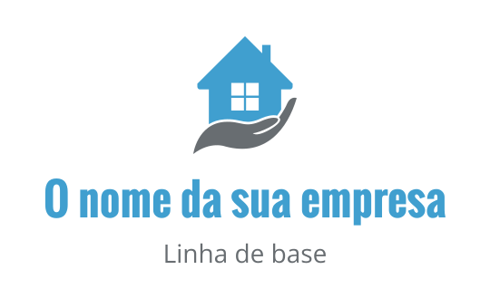 Logo de casa moderna com telhado azul e elemento de mão