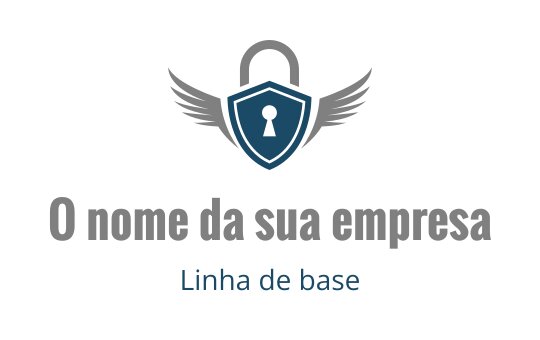 Design de logo de escudo com asas e uma fechadura em azul e cinza