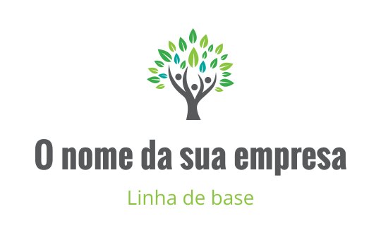Design de logo moderno de árvore com folhas verdes vibrantes e figuras humanas