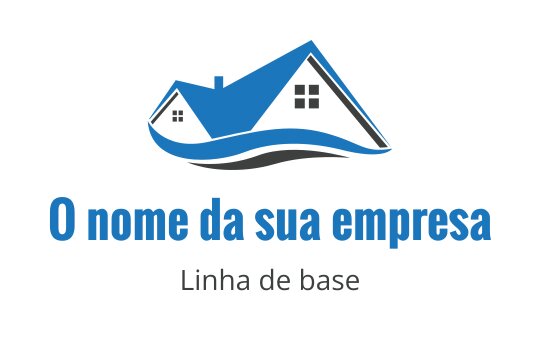 Logo de casa moderna com telhado azul e elemento de onda fluida