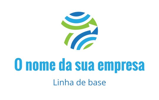 Design de logo circular moderno com linhas curvas azuis e verdes e uma seta